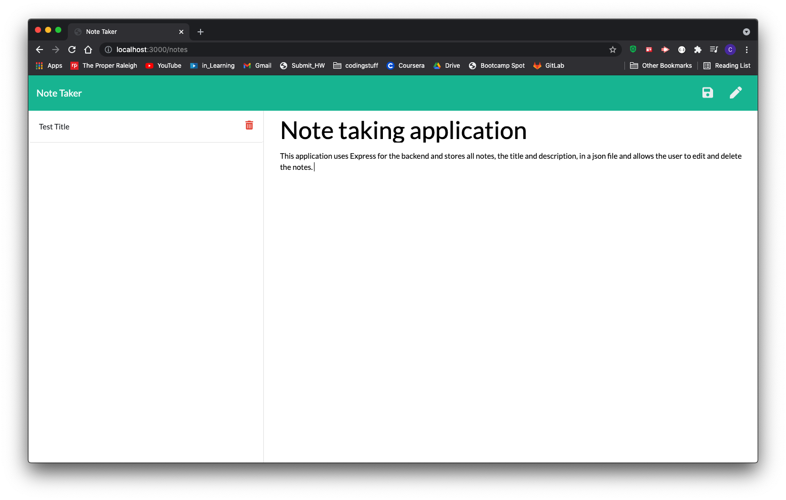 screen shot of event unc note taking app