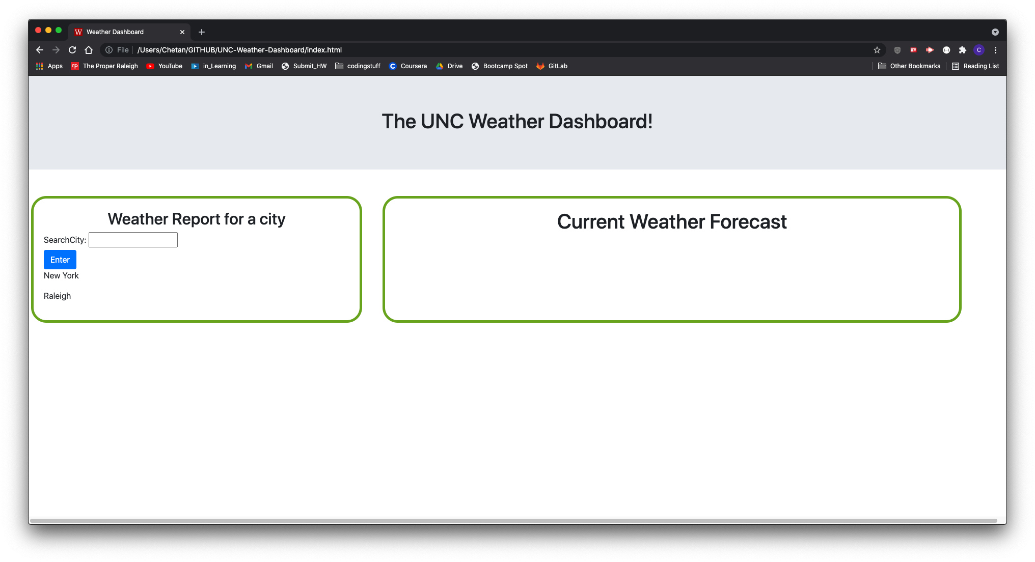 picture of weather dashboard homework assignment